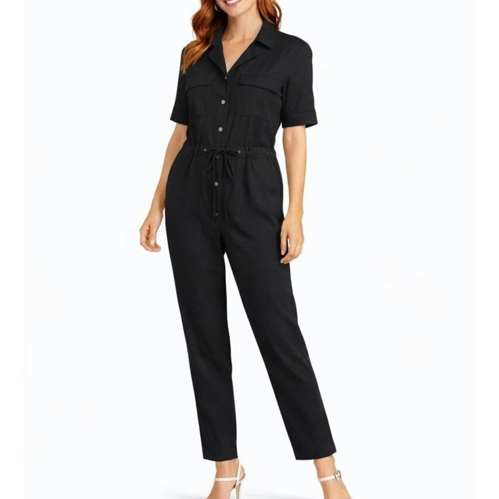 BANANA REPUBLIC Drawstring‎ Waist Short Sleeve Jumpsuit Black Medium